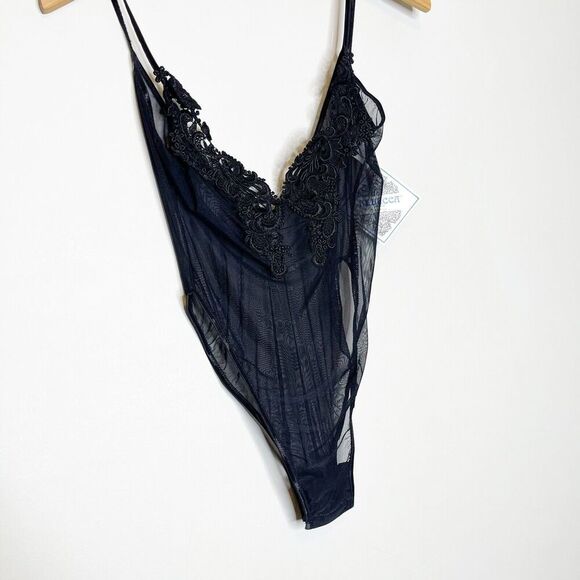 NEW Vintage 90s Rebecca Intimates Small High Cut Black Sheer Negligee Bodysuit - Picture 3 of 10
